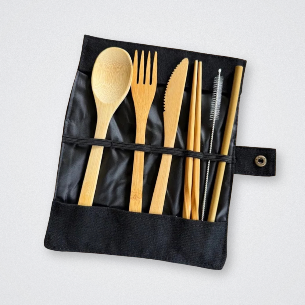 cutlery travel set pouch bamboo plastic free eco friendly &keep sustainable