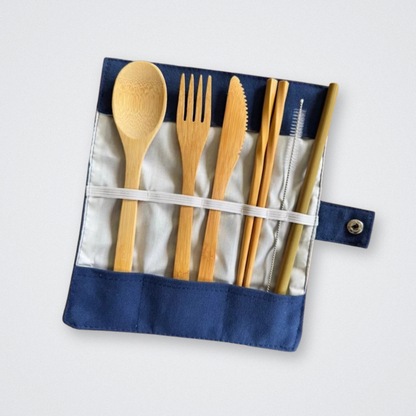 cutlery travel set pouch bamboo plastic free eco friendly &keep sustainable