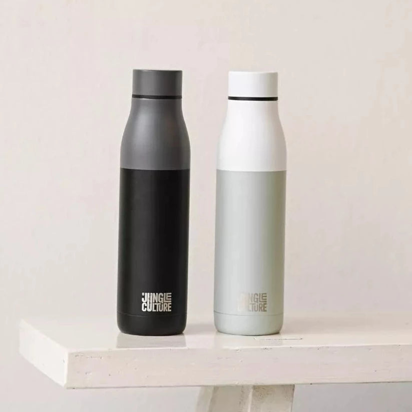 Jungle Culture Reusable Stainless Steel Water Bottle Heat Resistant Thermal Flask Plastic Free Eco-friendly sustainable in Matte Black Matte White