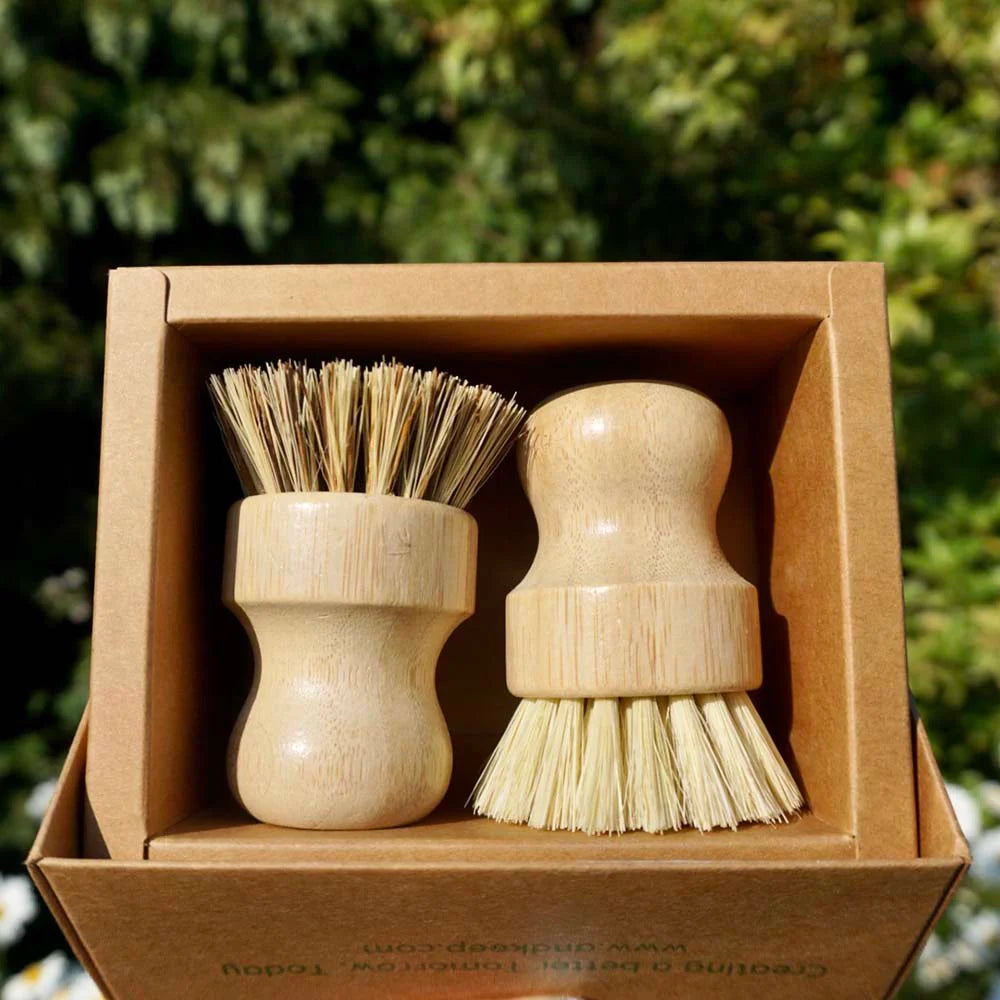 Kitchen Pot Brush Natural Bamboo Eco friendly biodegradable Sisal Brush stiff and medium