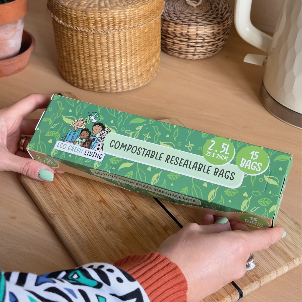 Compostable Resealable Zip Lock Bags Large 25 litre 15 bags eco green living eco friendly plastic free