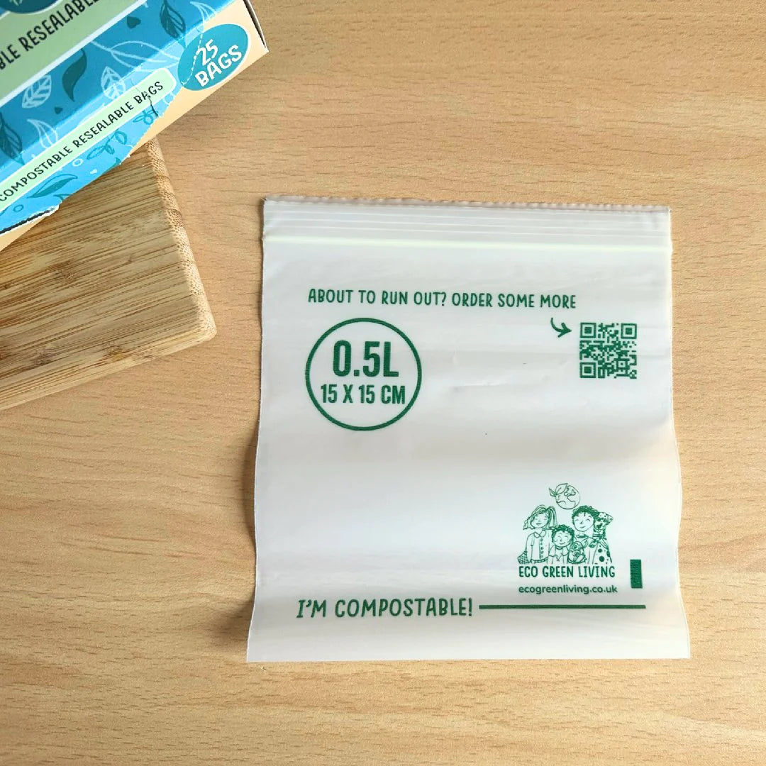 Compostable Resealable Bags Small 0.5L 25 bags Plastics Free