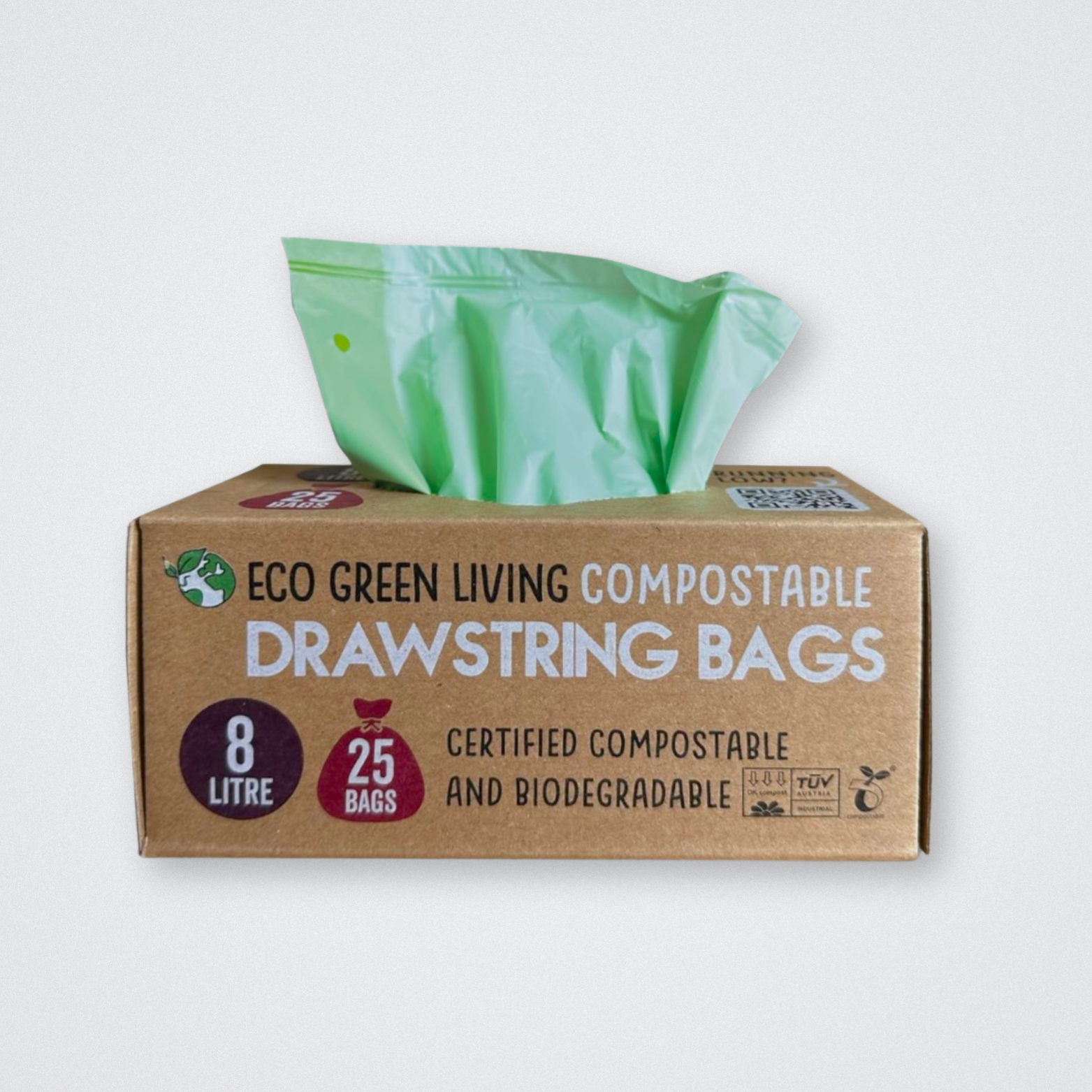 COMPOSTABLE Drawstring Bin Bag Waste Bag Eco friendly Eco Green Living plastic free biodegradable 8 litre 25 bags