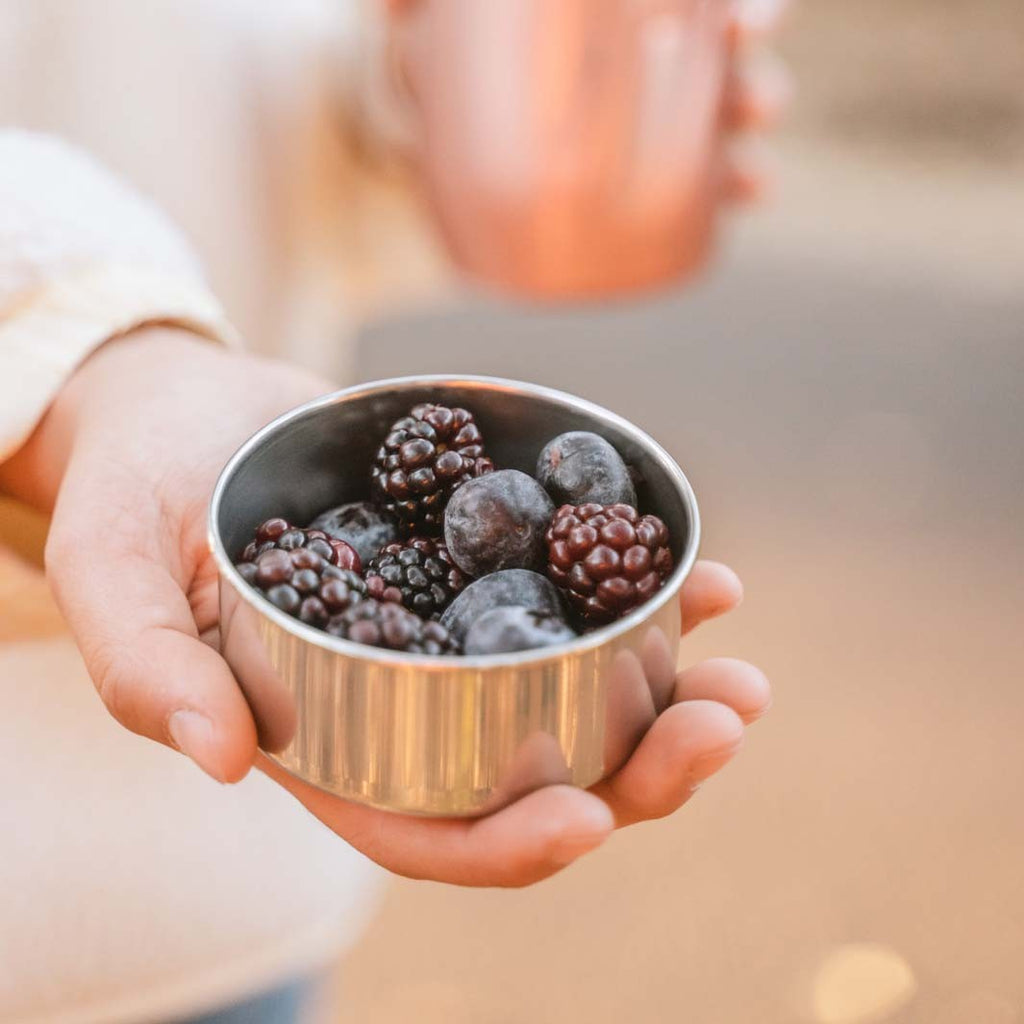 eco friendly stainless steel food container lunch box small round clear silicone lid plastic free  5oz 142ml \