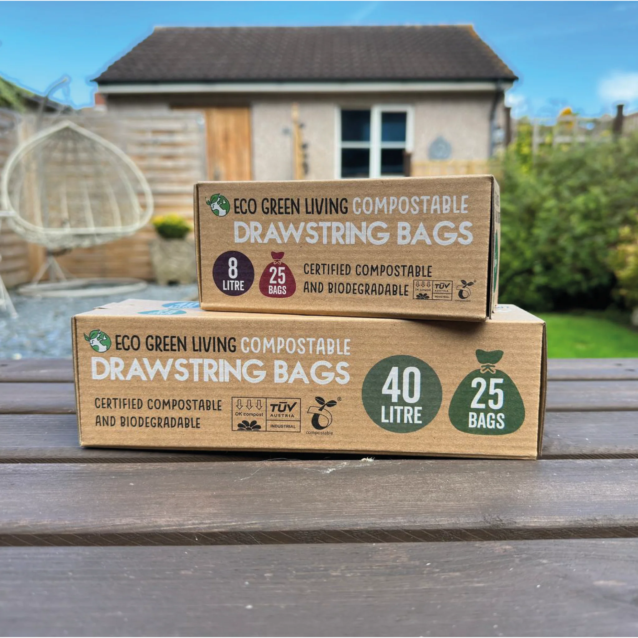COMPOSTABLE Drawstring Bin Bag Waste Bag Eco friendly Eco Green Living plastic free biodegradable 8 litre 25 bags
