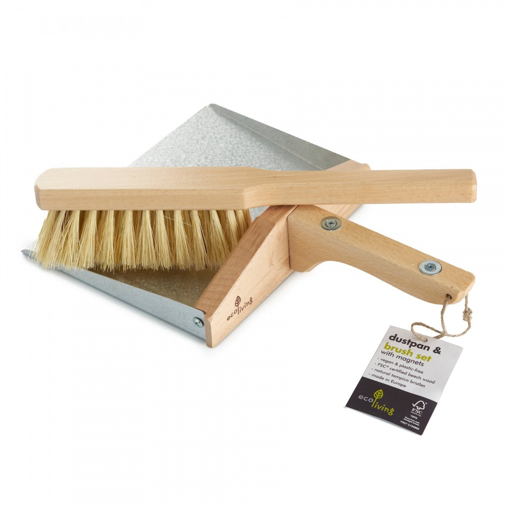 Dustpan and brush set with magnet plastic free eco living wooden
