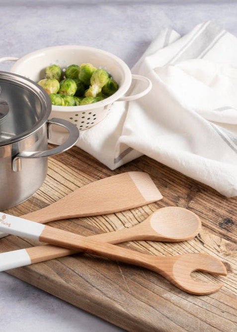 Ecoliving Wooden Beech Wood Kitchen Servers Set Spatula Plastic Free Eco friendly Natural