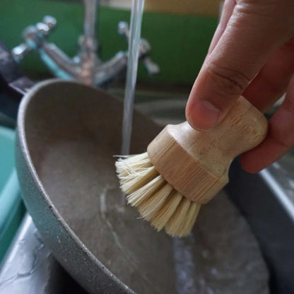 Kitchen Pot Brush Natural Bamboo Eco friendly biodegradable Sisal Brush stiff and medium