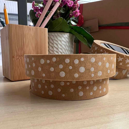 Kraft Paper Tape Biodegradable Plastic Free Polka Dot Patterned