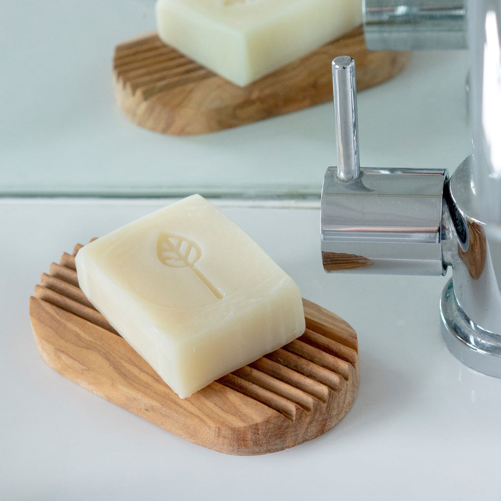 Olive Wood Natural Soap Dish with Grooves Eco Living Natural Plastic Free Eco Friendly
