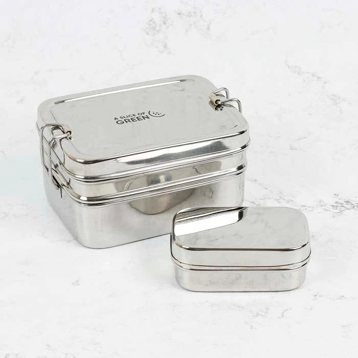 Stainless Steel Two Tier Lunch Box Panna A slice of green recyclable plastic free eco friendly food container