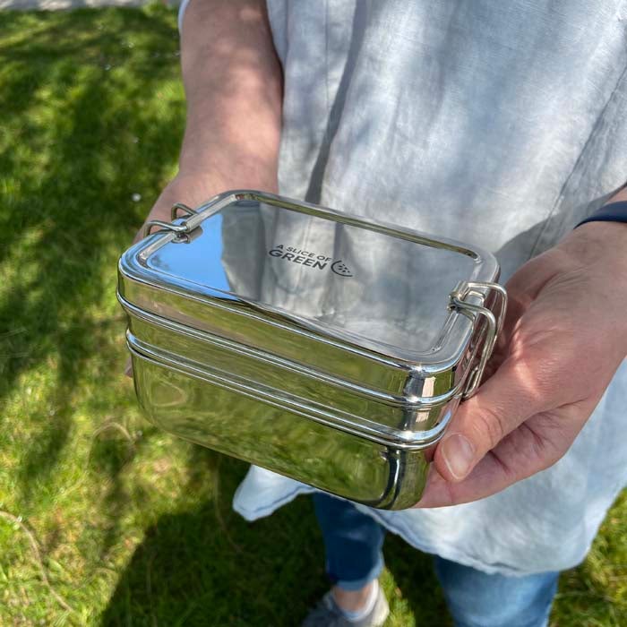 Stainless Steel Two Tier Lunch Box Panna A slice of green recyclable plastic free eco friendly food container