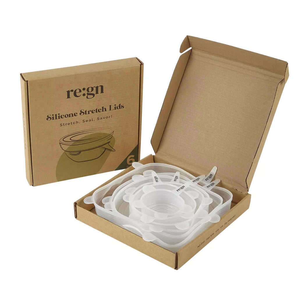 Re:gn reusable silicone lids plastic free eco friendly set of 6 food container lids storage