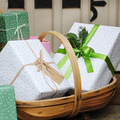 Mini Trees Christmas Gift Wrapping Paper Set with Gift Tags White Green Eco-friendly Recyclable
