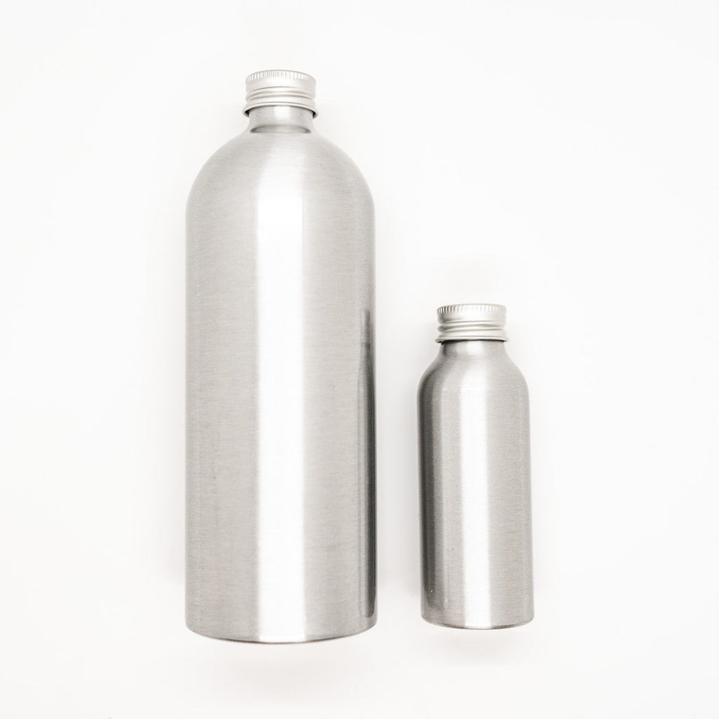 plastic free aluminium travel bottle 100ml 500ml reusable refillable spray nozzle