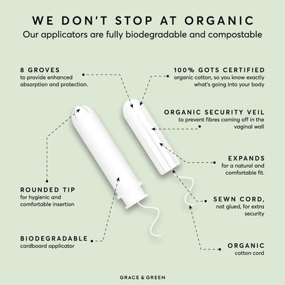 Grace and Green Eco Friendly Tampons Plastic Free Organic Cotton Natural - Regular Grace and Green