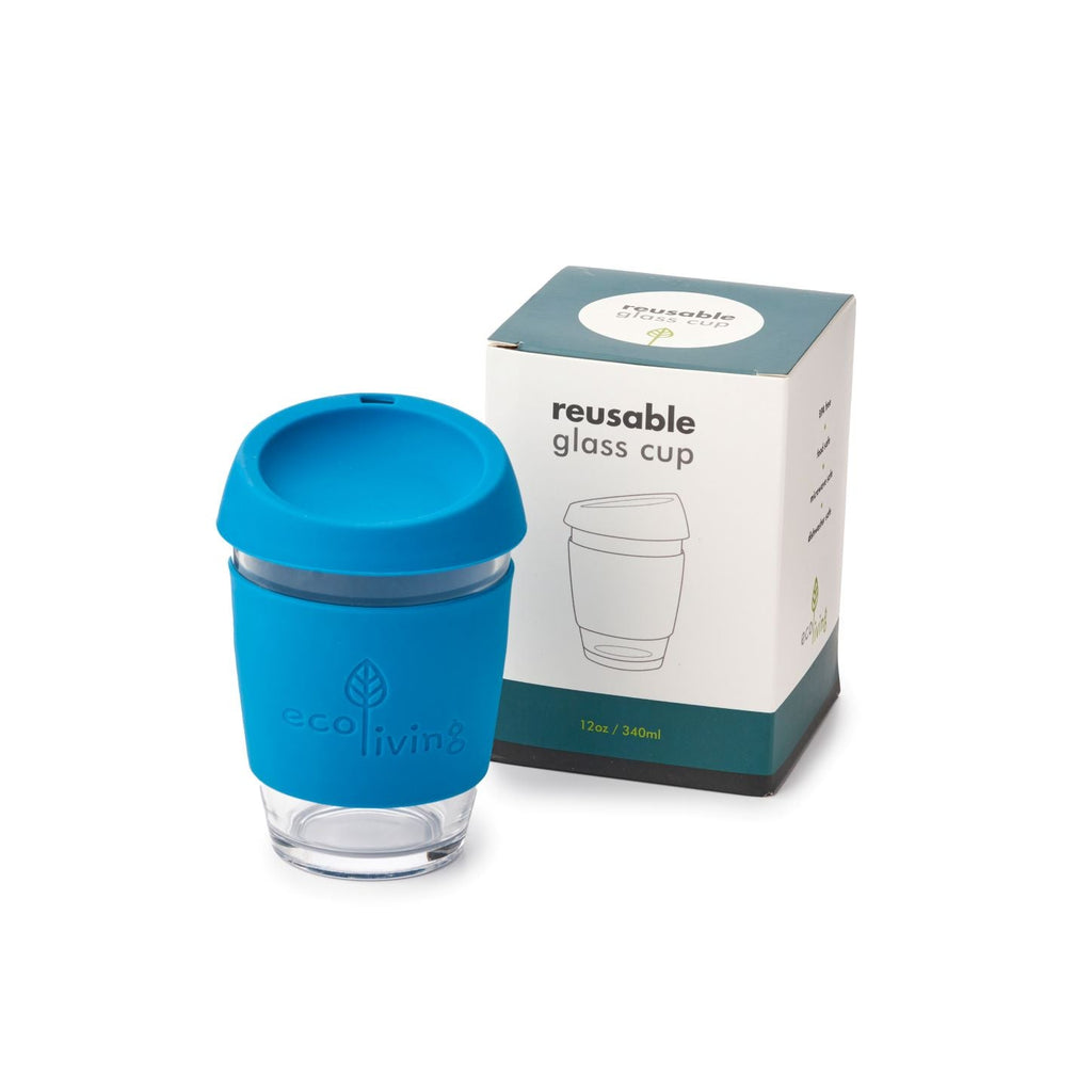 Reusable Glass Cup Eco Living Plastic Free BLue